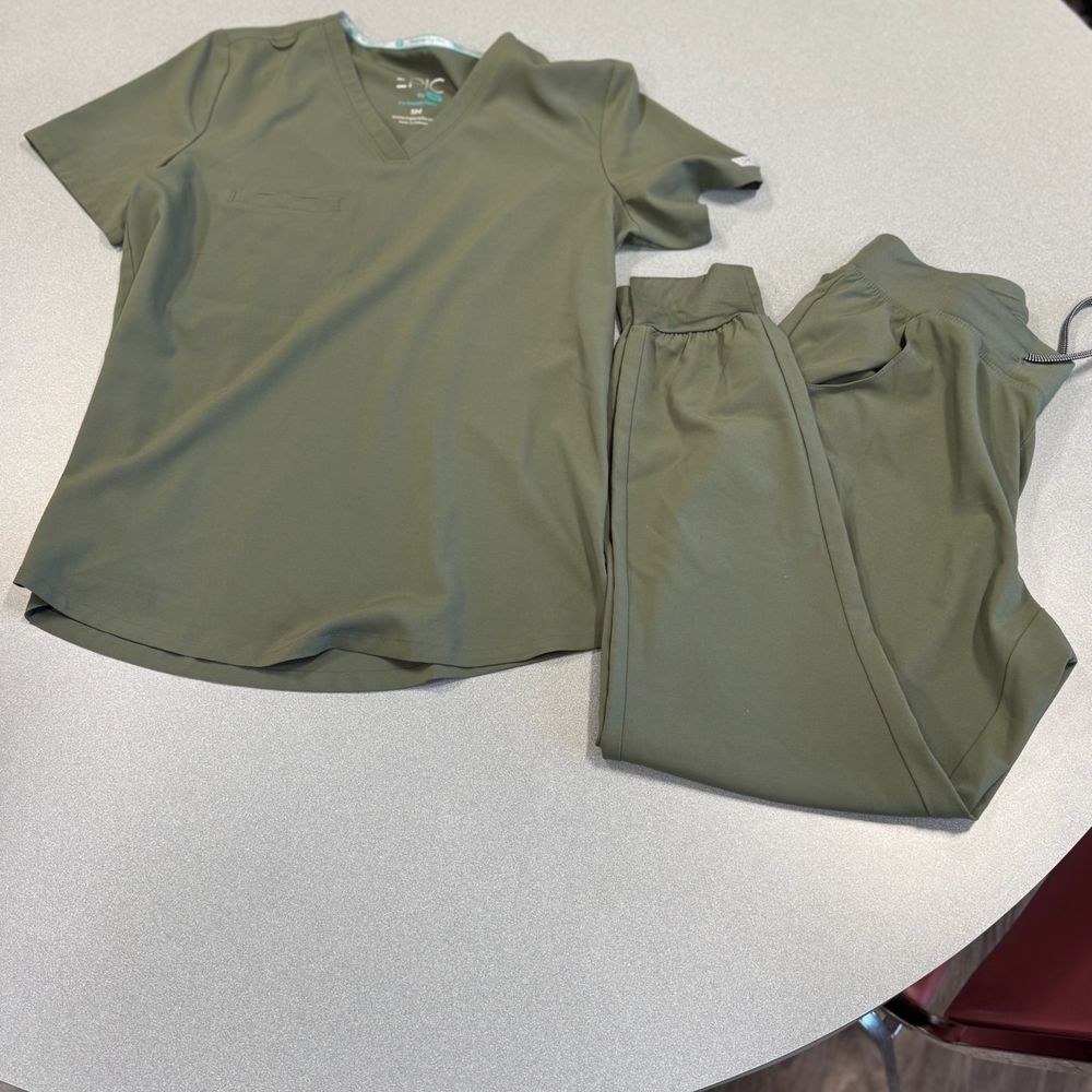 Stylish Olive Green Scrub Set